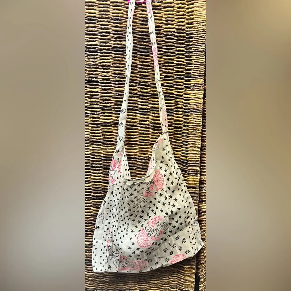 Free People - Pink and Black Patterned Shoulder Bag- Thin Gauze type material